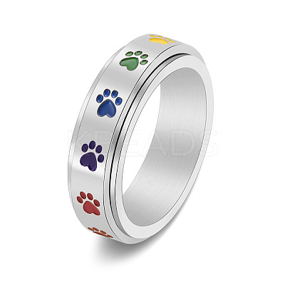 Rainbow Color Pride Flag Enamel Dog Paw Print Rotating Ring RABO-PW0001-040C-1