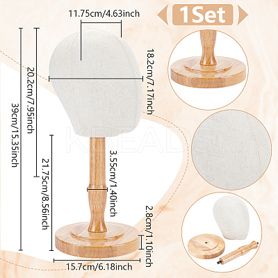 Desktop Head Shaped Wood Covered with Cloth Hat Display Racks AJEW-WH0816-104-1