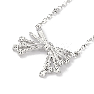 304 Stainless Steel Crystal Rhinestone Satellite Chain Bowknot Pendant Necklaces for Women NJEW-C055-10P-1