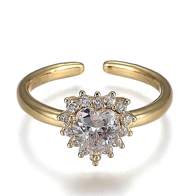 Brass Micro Pave Clear Cubic Zirconia Cuff Rings RJEW-P006-09G-1