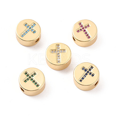 Rack Plating Brass Micro Pave Cubic Zirconia Beads ZIRC-C035-19G-1