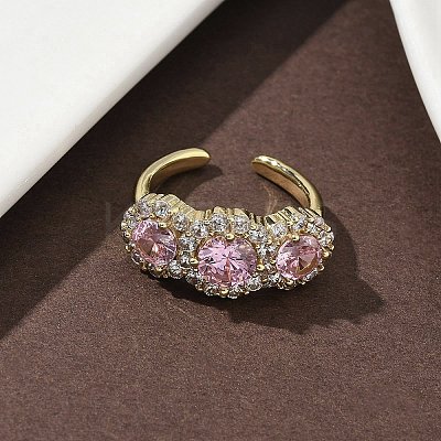 Brass Micro Pave Cubic Zirconia Cuff Rings RJEW-H256-01G-1
