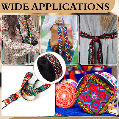 Ethnic Style Polyester Jacquard Flower Ribbon for Garment Accessories OCOR-WH0097-83B-1
