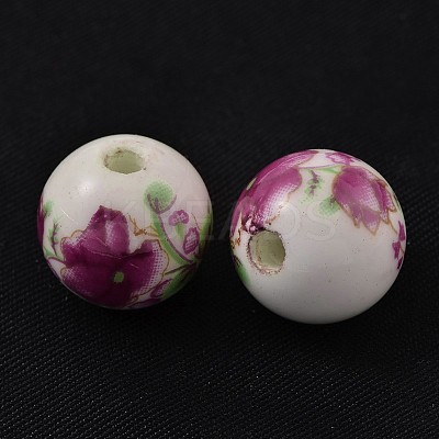 Floral Printed Porcelain Beads X-CFF038Y-1