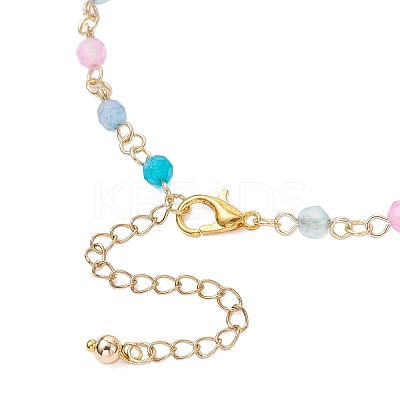 304 Stainless Steel & Natural Agate(Dyed & Heated) Faceted Round Link Chain Anklets AJEW-AN00747-01-1