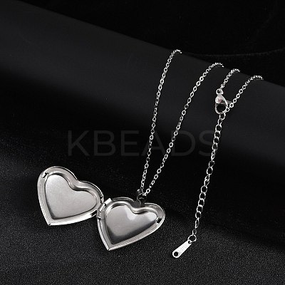 Anti-Tarnish 304 Stainless Steel Heart Locket Pendant Cable Chain Necklaces for Women NJEW-M050-04E-P-1