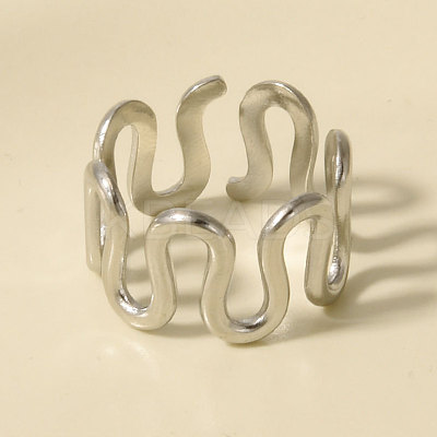 Geometric 304 Stainless Steel Adjustable Cuff Open Rings for Women WL5945-1-1