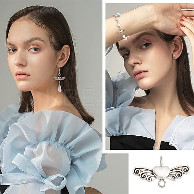 100Pcs Tibetan Style Alloy Heart with Wing Connector Charms TIBE-HY0001-02-1