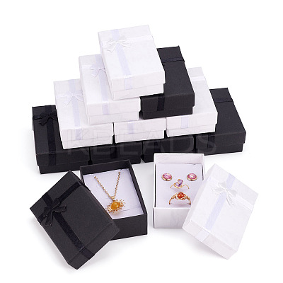 12Pcs 2 Colors Rectangle Paper Jewelry Gift Boxes with Bowknot CON-TA0001-17-1