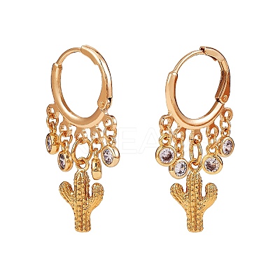 Cactus Brass Dangle Huggie Hoop Earrings EJEW-SW00001-05-1
