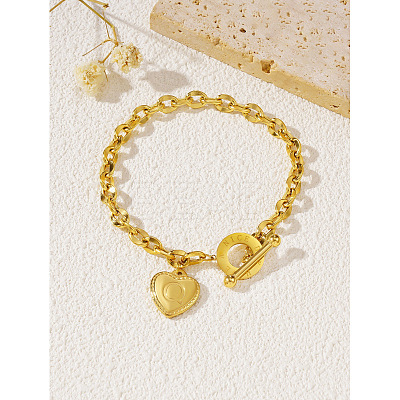 304 Stainless Steel Heart with Letter Charm Bracelets WG6E905-19-1