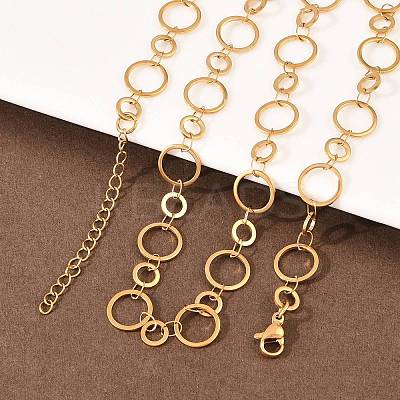 304 Stainless Steel 10mm and 14MM Ring Link Chain Necklaces NJEW-P343-02C-G-1