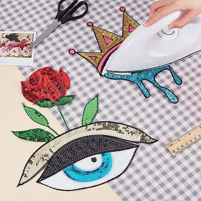 2Pcs 2 Style Iron on/Sew on Sequin Cloth Patches PATC-CA0001-07-1
