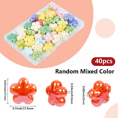 40Pcs Glazed Porcelain Beads PORC-LT0001-04-1