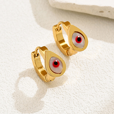 Fashionable Classic 201 Stainless Steel Teardrop with Evil Eye Hoop Earrings DM1893-1