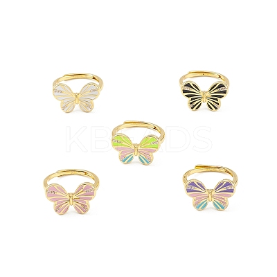 Enamel Butterfly Adjustable Ring RJEW-K240-02G-1