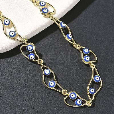 Brass Enamel Evil Eye Link Chain Necklaces NJEW-G183-01G-04-1