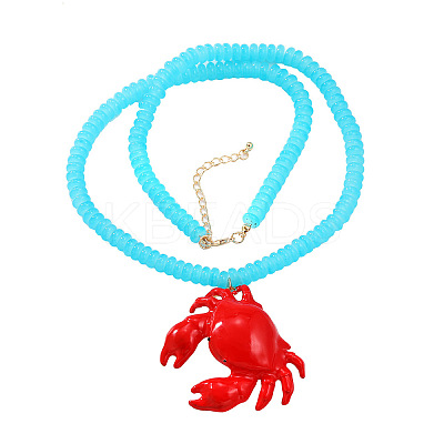 Summer Beach Red Crab Resin Pendant Rondelle Beaded Necklaces for Women FS-WG3A1F2-01-1