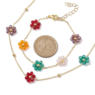 Glass Flower Links Bracelets & Necklaces Sets SJEW-JS01296-1