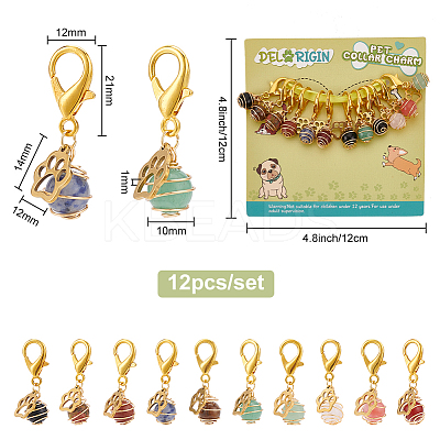 Gemstone Spiral Cage Pendant Decorations HJEW-PH01622-1