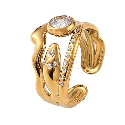 Ocean 304 Stainless Steel Cubic Zirconia Cuff Open Rings SA-CBA183D-06C-G-1