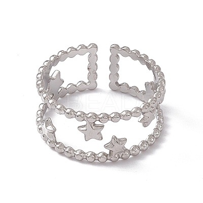Non-Tarnish 304 Stainless Steel Stars Double Line Open Cuff Ring for Women LS-RJEW-C045-24P-1