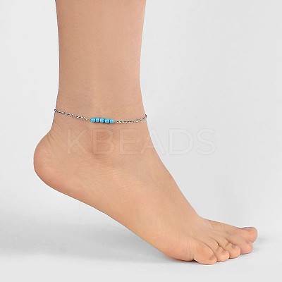 Round Synthetic Turquoise Beads Anklets AJEW-AN00103-01-1