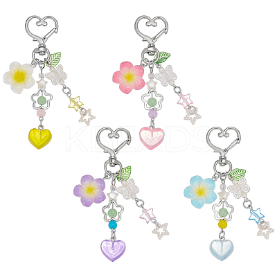 4Pcs 4 Colors Star Glass Imitation Pearl Pendant Decorations AJEW-WR0002-83-1