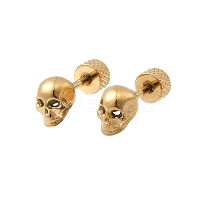 304 Stainless Steel Skull Stud Earrings EJEW-C166-01G-1