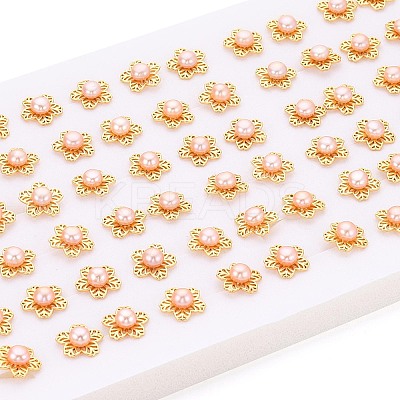 Flower Brass Natural Pearl Stud Earrings PEAR-N017-07F-1