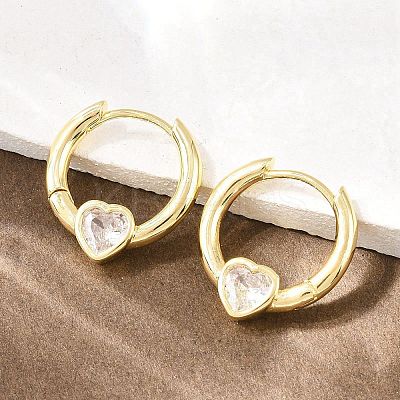 Heart Brass Micro Pave Clear Cubic Zirconia Hoop Earrings EJEW-D348-13G-1