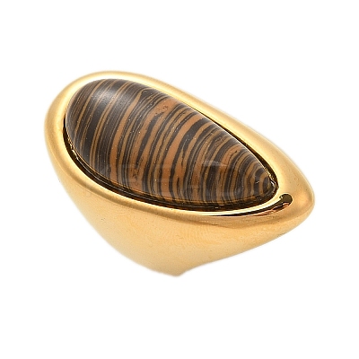 Teardrop Natural Tiger Eye Finger Rings RJEW-Q007-07G-1