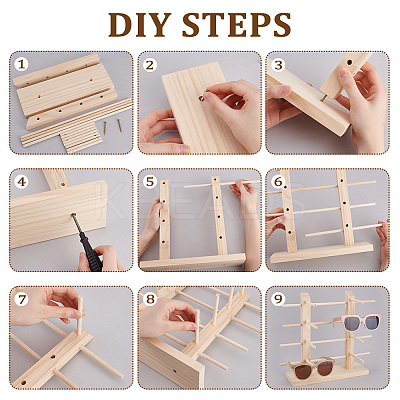 2-Row 8-Slot Wooden Eyeglasses Organizer Display Stands ODIS-WH0070-76-1