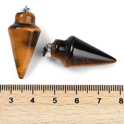 Natural Tiger Eye Gemstone Pointed Pendants G-K384-01P-07-1