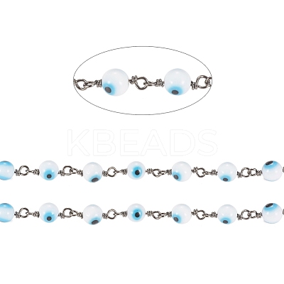 3.28 Feet Handmade Evil Eye Lampwork Round Beaded Chains X-CHC-G009-B-B03-1