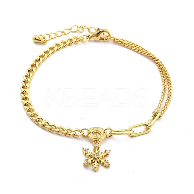 Brass Micro Pave Clear Cubic Zirconia Charm Bracelets BJEW-U020-13G-1