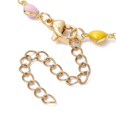 Brass Enamel Heart Link Chain Anklet AJEW-AN00552-1