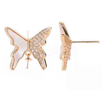 Brass Micro Pave Clear Cubic Zirconia Dangle Stud Earrings Findings KK-T062-74G-NF-1