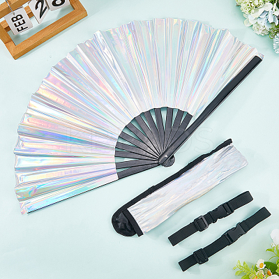Laser PVC Plastic & Oxford Cloth Fan with Fan Bags AJEW-WH20022-90-1