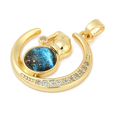 Brass Micro Pave Clear Cubic Zirconia with Glass Pendants KK-G524-01G-03-1