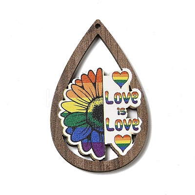 Rainbow/Pride Flag Theme Single Face Printed Aspen Wood Big Pendants WOOD-G014-02F-1