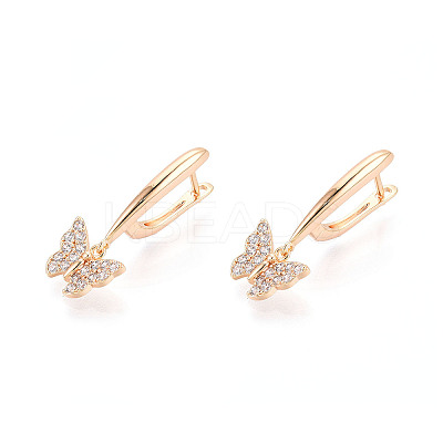 Brass Micro Pave Clear Cubic Zirconia Butterfly Hoop Earrings EJEW-T048-28G-1