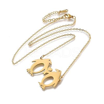 304 Stainless Steel Laser Cut Double Penguin Pendant Necklaces for Women Men NJEW-Q032-01A-G-1