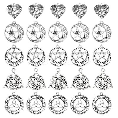 50Pcs 5 Style Tibetan Style Alloy Pendants FIND-SC0005-14-1