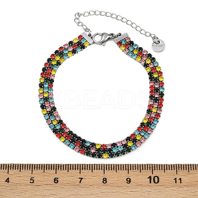 304 Stainless Steel Rhinestone Cup Chain Bracelets for Women BJEW-Z143-23P-01-1