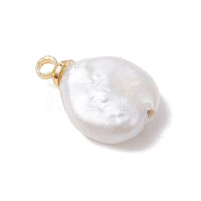 Natural Keshi Pearl Flat Round Charms PALLOY-JF05077-01-1