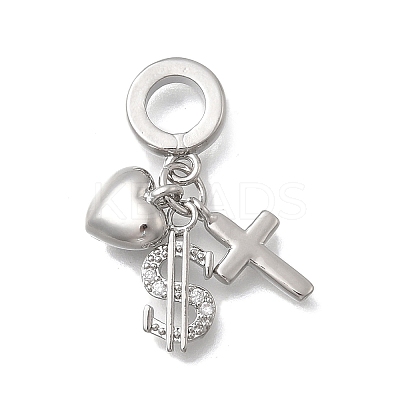 Brass Micro Pave Clear Cubic Zirconia European Dangle Charms KK-D431-033C-P-1