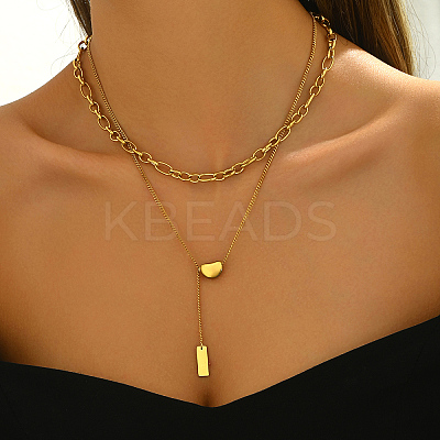 201 Stainless Steel Double-Layer Y-Shaped Necklaces for Women's Party Music Festival OH0726-1