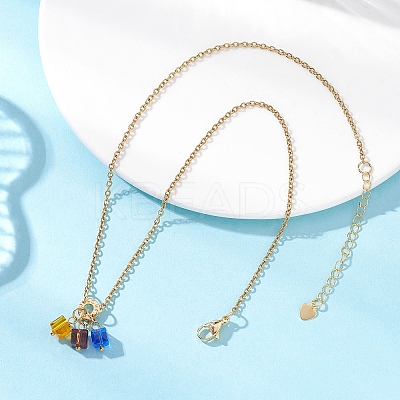 3 Cube Faceted Glass Pendant 304 Stainless Steel Cable Chain Necklaces for Women NJEW-JN05711-01-1