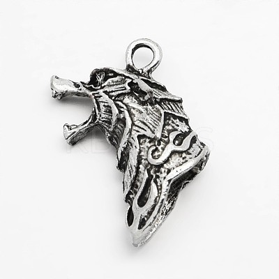 Tibetan Style Zinc Alloy 3D Wolf Head Pendants X-PALLOY-O046-02AS-1